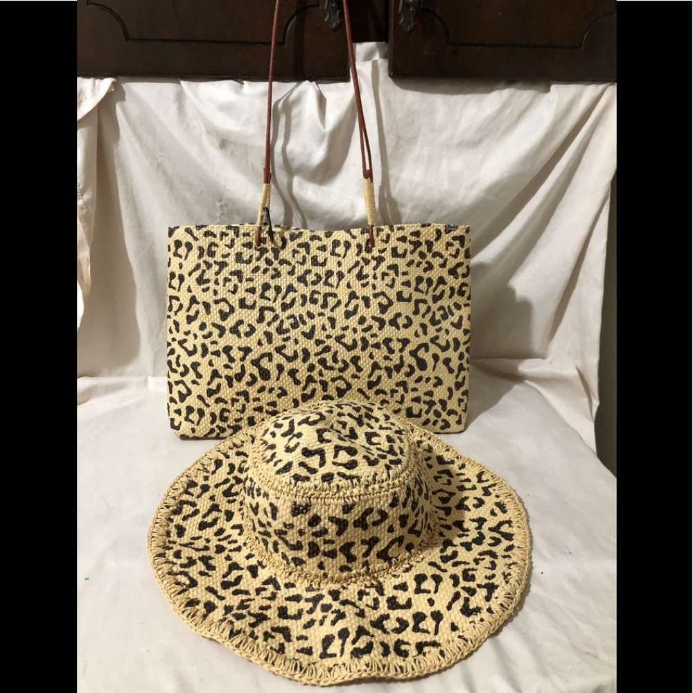 Leopard print purse and floppy hat